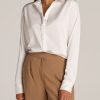 Women American Tall Shirts + Tops | Relaxed Button Up Tall Women'S Blouse In Pearl White