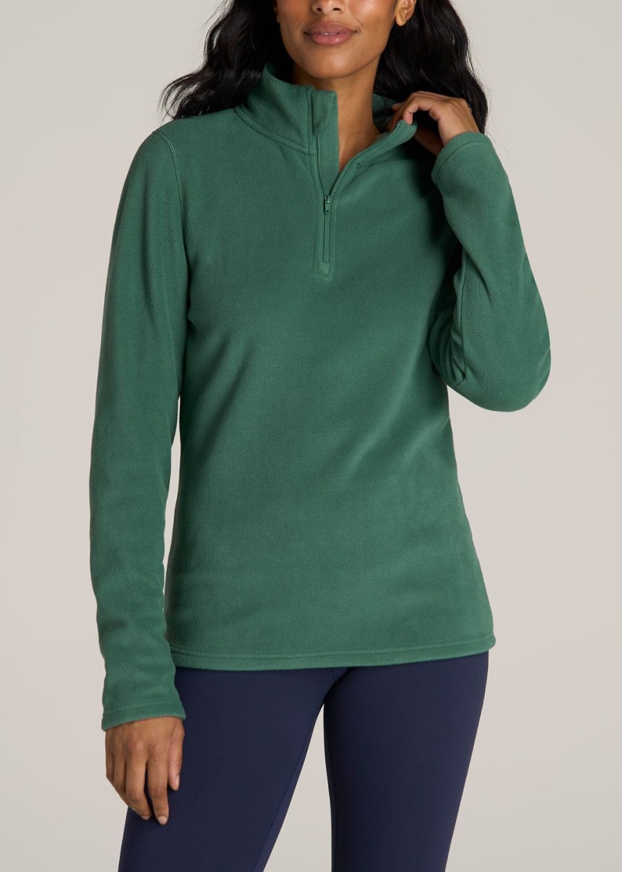 Women American Tall Sweaters | Half Zip Polar Fleece Pullover Sweater For Tall Women In Fresh Sage