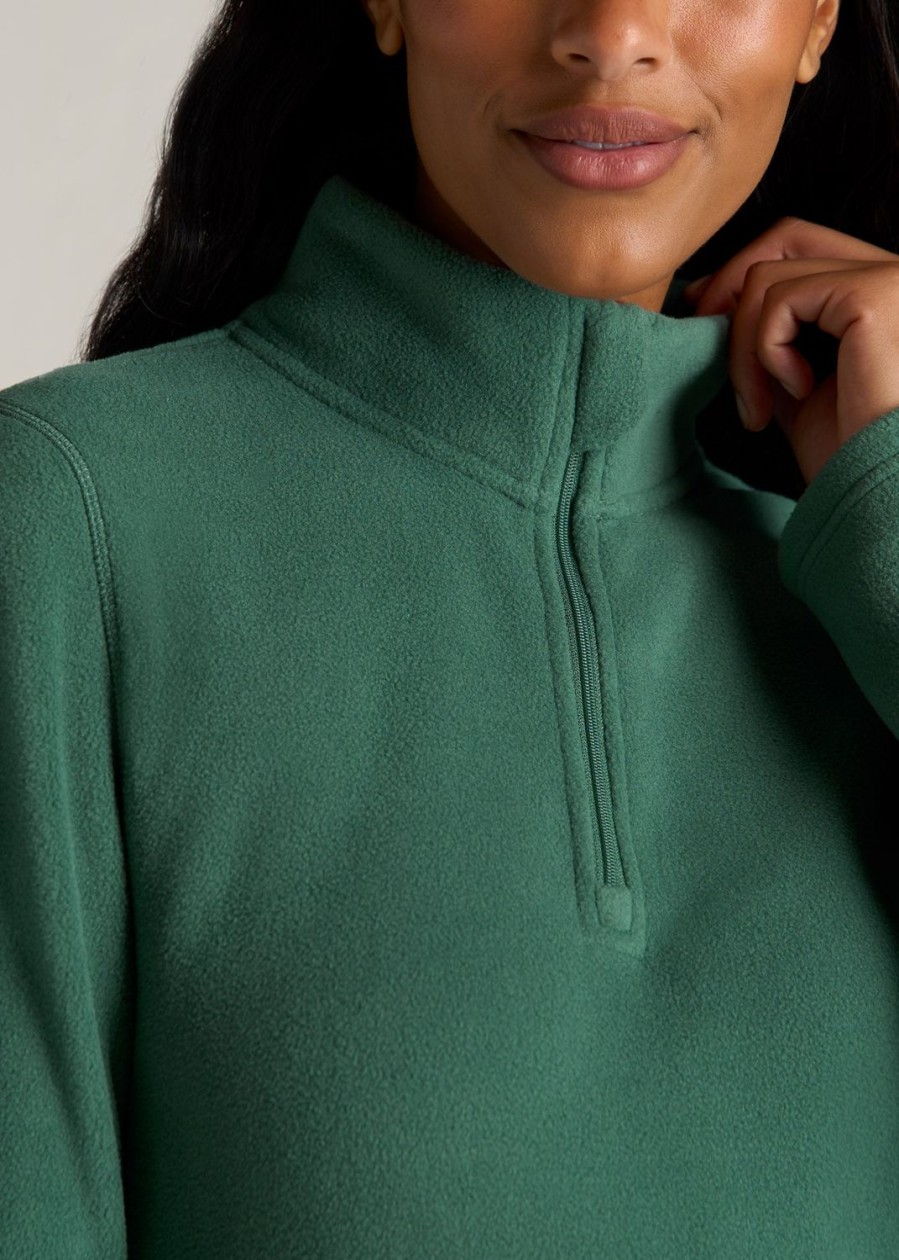 Women American Tall Sweaters | Half Zip Polar Fleece Pullover Sweater For Tall Women In Fresh Sage