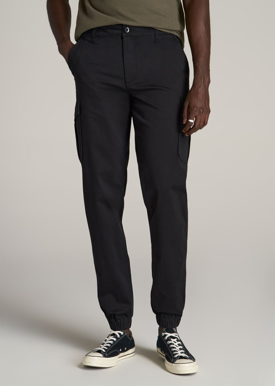 Men American Tall Pants + Chinos | Tapered-Fit Stretch Cotton Cargo Jogger Pants For Tall Men In Black