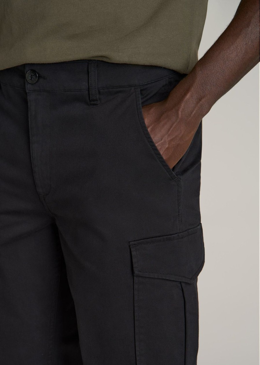 Men American Tall Pants + Chinos | Tapered-Fit Stretch Cotton Cargo Jogger Pants For Tall Men In Black