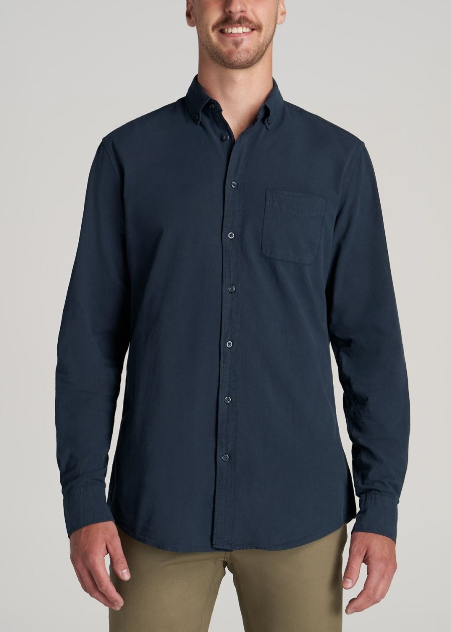 Men American Tall Button Shirts | Washed Oxford Shirt For Tall Men In Navy