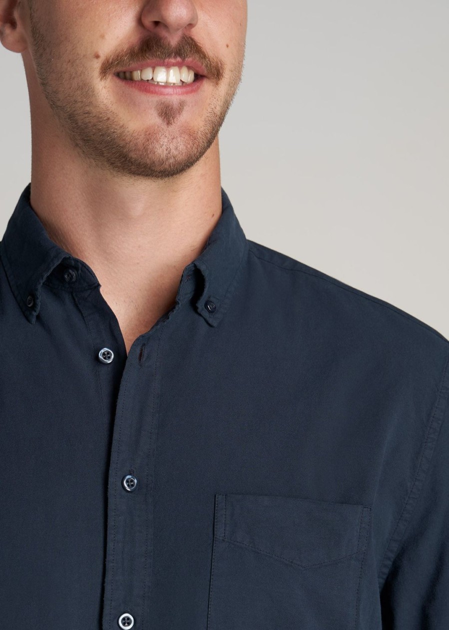 Men American Tall Button Shirts | Washed Oxford Shirt For Tall Men In Navy