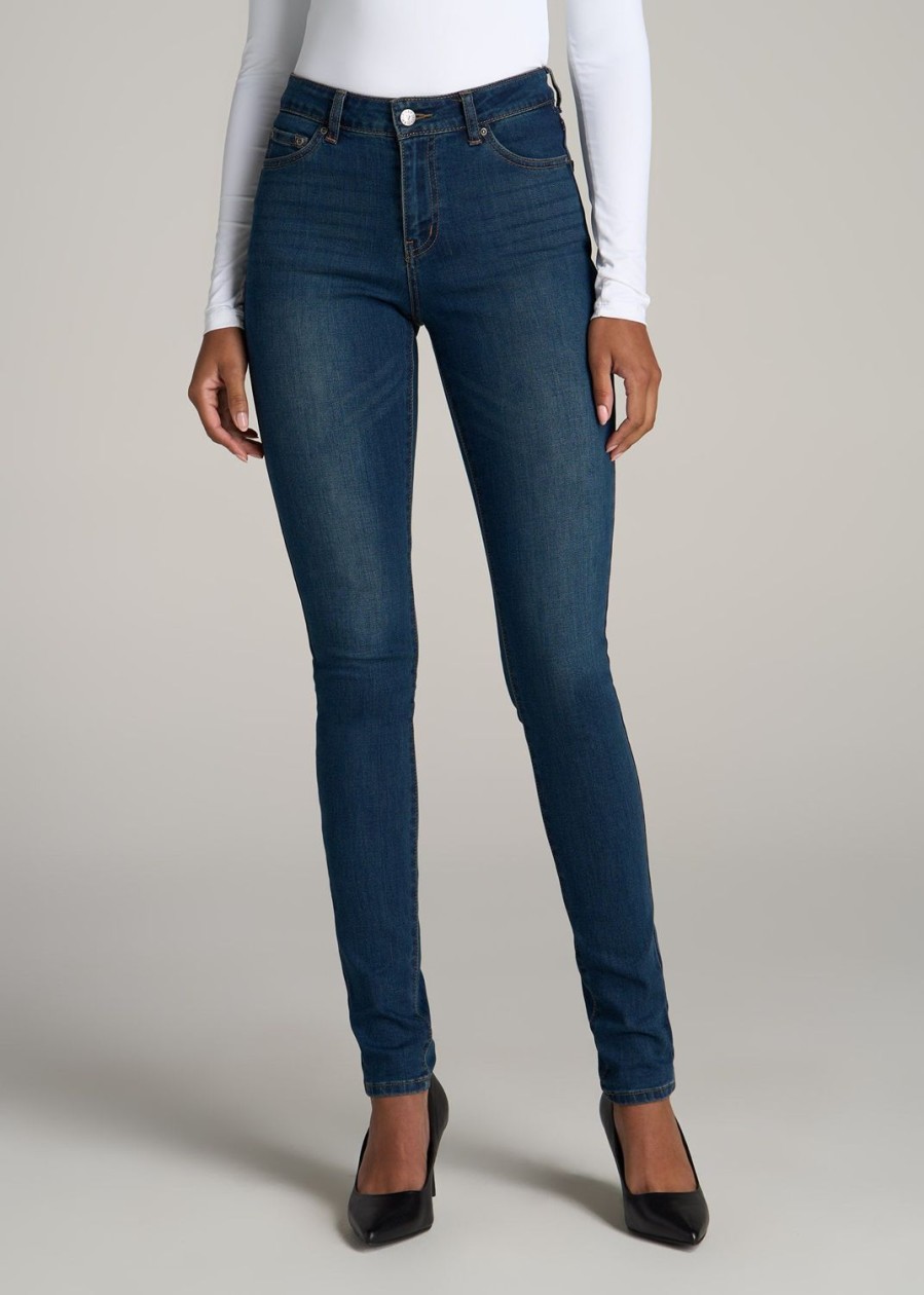 Women American Tall Jeans + Denim | Sarah Mid Rise Skinny Tall Women'S Jean In Blue Blue #003