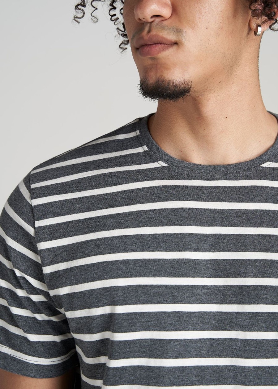 Men American Tall Tees + Tanks | Regular-Fit Striped Tee In Men'S Tall T-Shirt Charcoal Mix And White