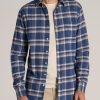 Men American Tall Button Shirts | Nelson Flannel Shirt For Tall Men In Navy And Khaki Plaid