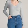 Women American Tall Long Sleeve Tees | Tall Women'S Fitted Ribbed Long Sleeve Henley In Sea Salt