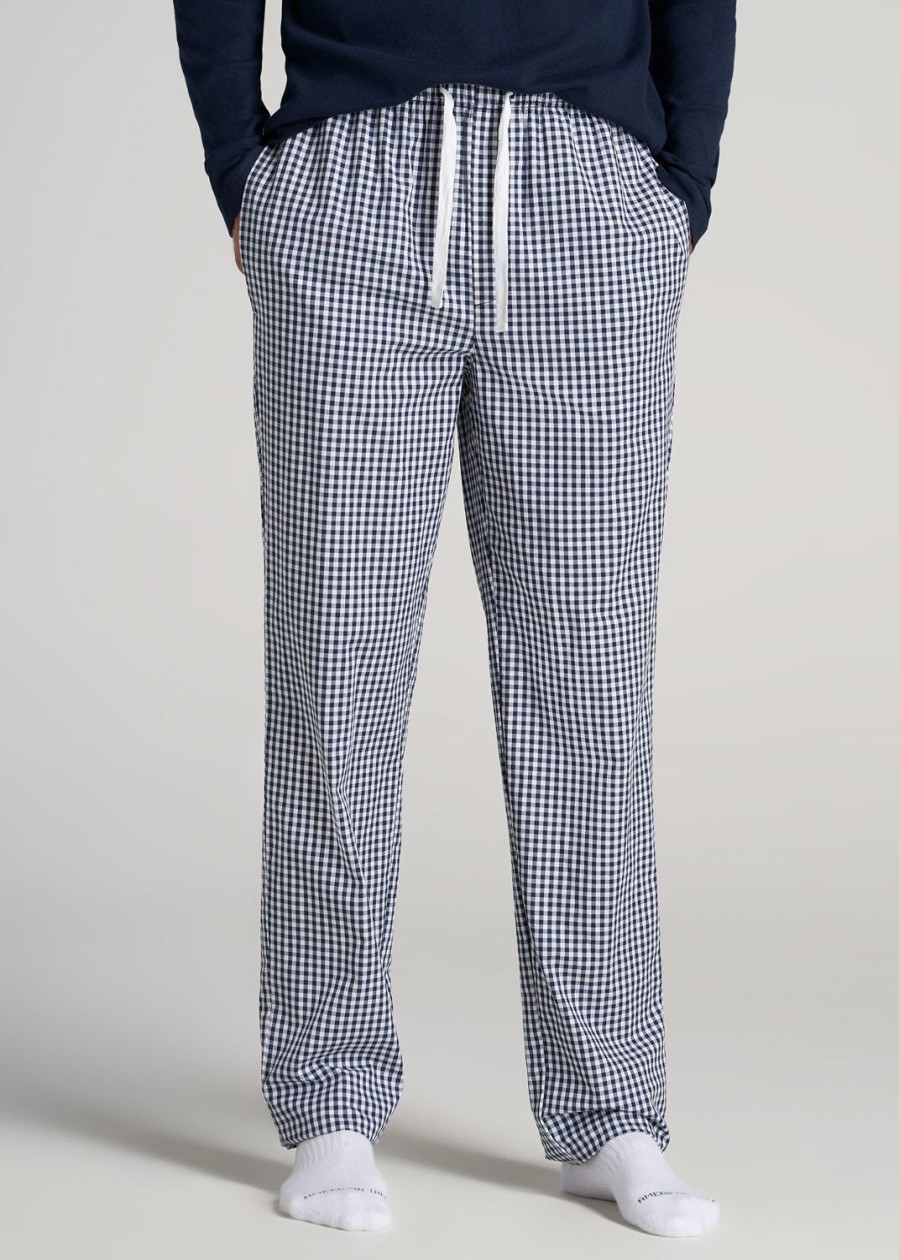 Men American Tall Athletic Pants | Woven Pajama Pants For Tall Men In Dark Blue Gingham