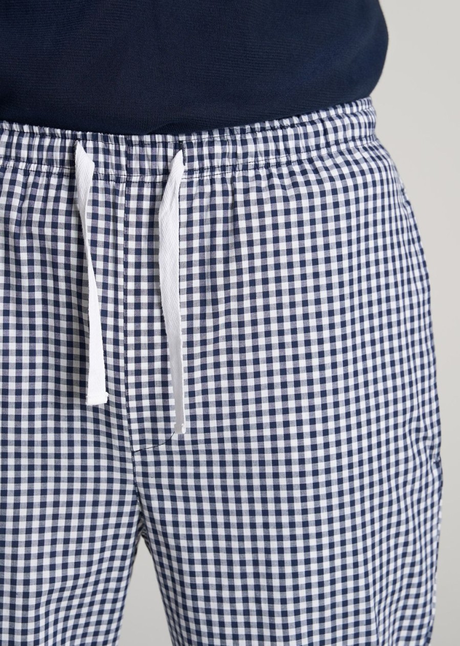 Men American Tall Athletic Pants | Woven Pajama Pants For Tall Men In Dark Blue Gingham