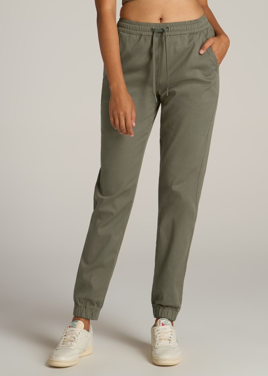 Women American Tall Pants + Trousers | Twill Jogger Pants For Tall Women In Olive