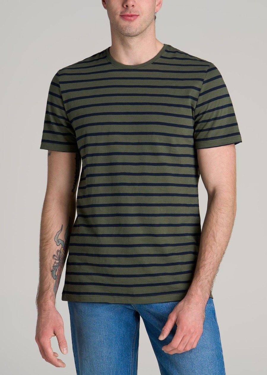 Men American Tall Tees + Tanks | Regular-Fit Striped Tee In Men'S Tall T-Shirt Dark Green And Navy Stripe