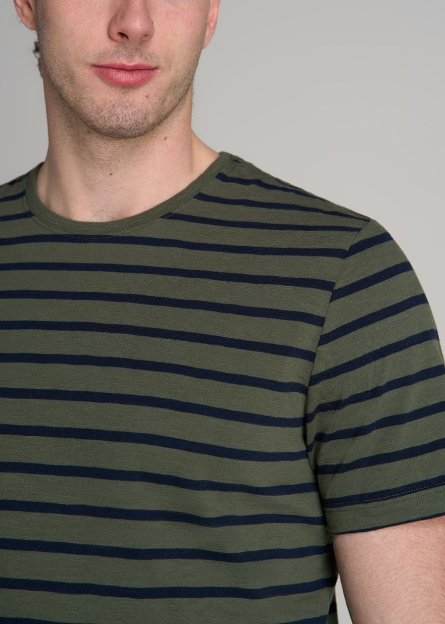 Men American Tall Tees + Tanks | Regular-Fit Striped Tee In Men'S Tall T-Shirt Dark Green And Navy Stripe