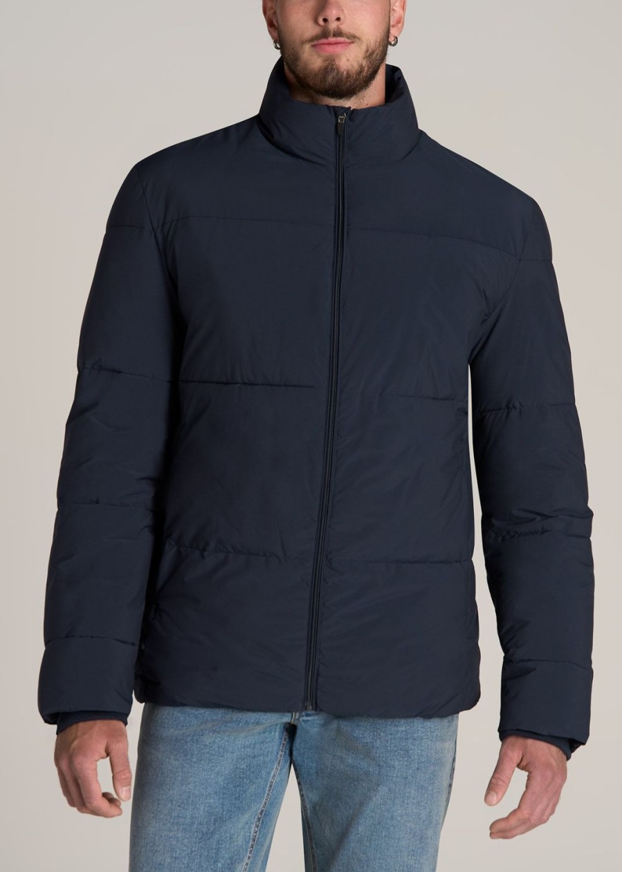 Men American Tall Jackets + Coats | Stand Collar Puffer Coat Jacket For Tall Men In Evening Blue