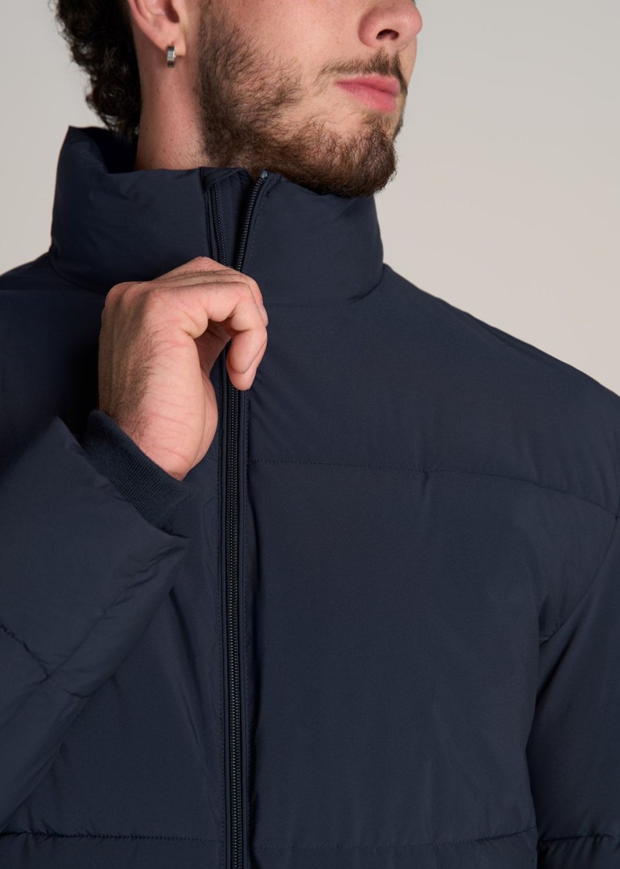 Men American Tall Jackets + Coats | Stand Collar Puffer Coat Jacket For Tall Men In Evening Blue