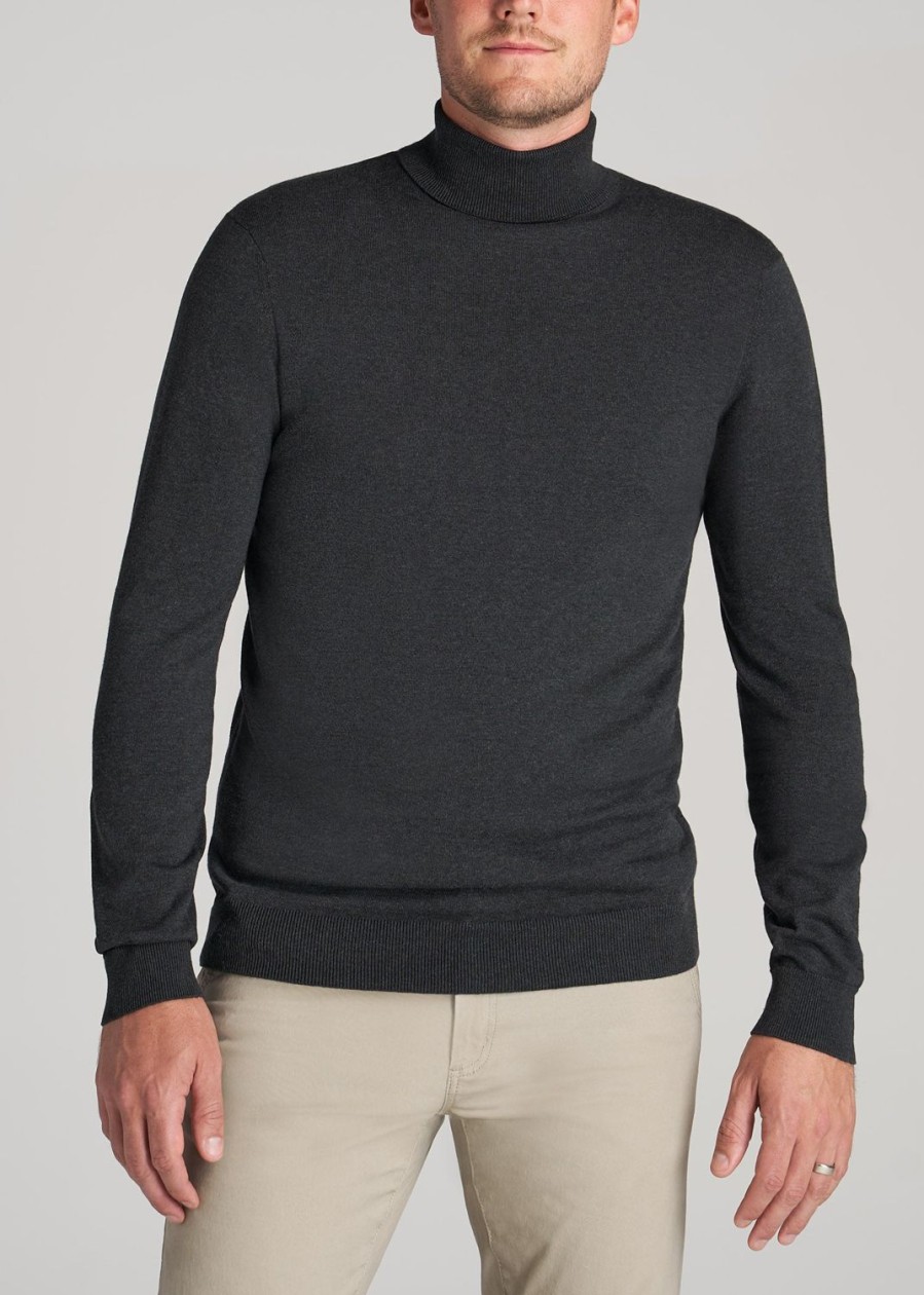 Men American Tall Hoodies + Sweatshirts | Men'S Tall Turtleneck Sweater In Charcoal Mix