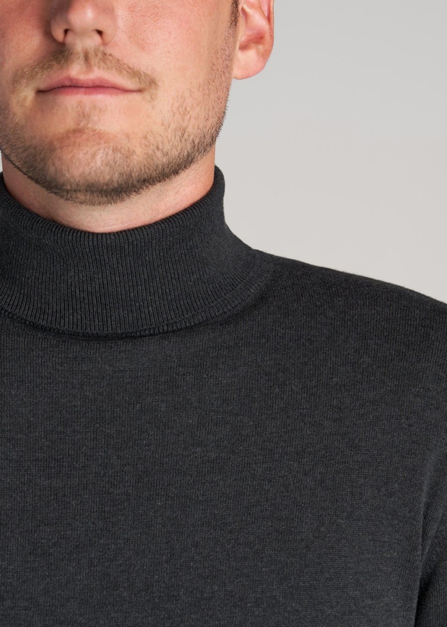 Men American Tall Hoodies + Sweatshirts | Men'S Tall Turtleneck Sweater In Charcoal Mix