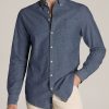 Men American Tall Button Shirts | Chambray Button-Down Shirt For Tall Men In Medium Chambray