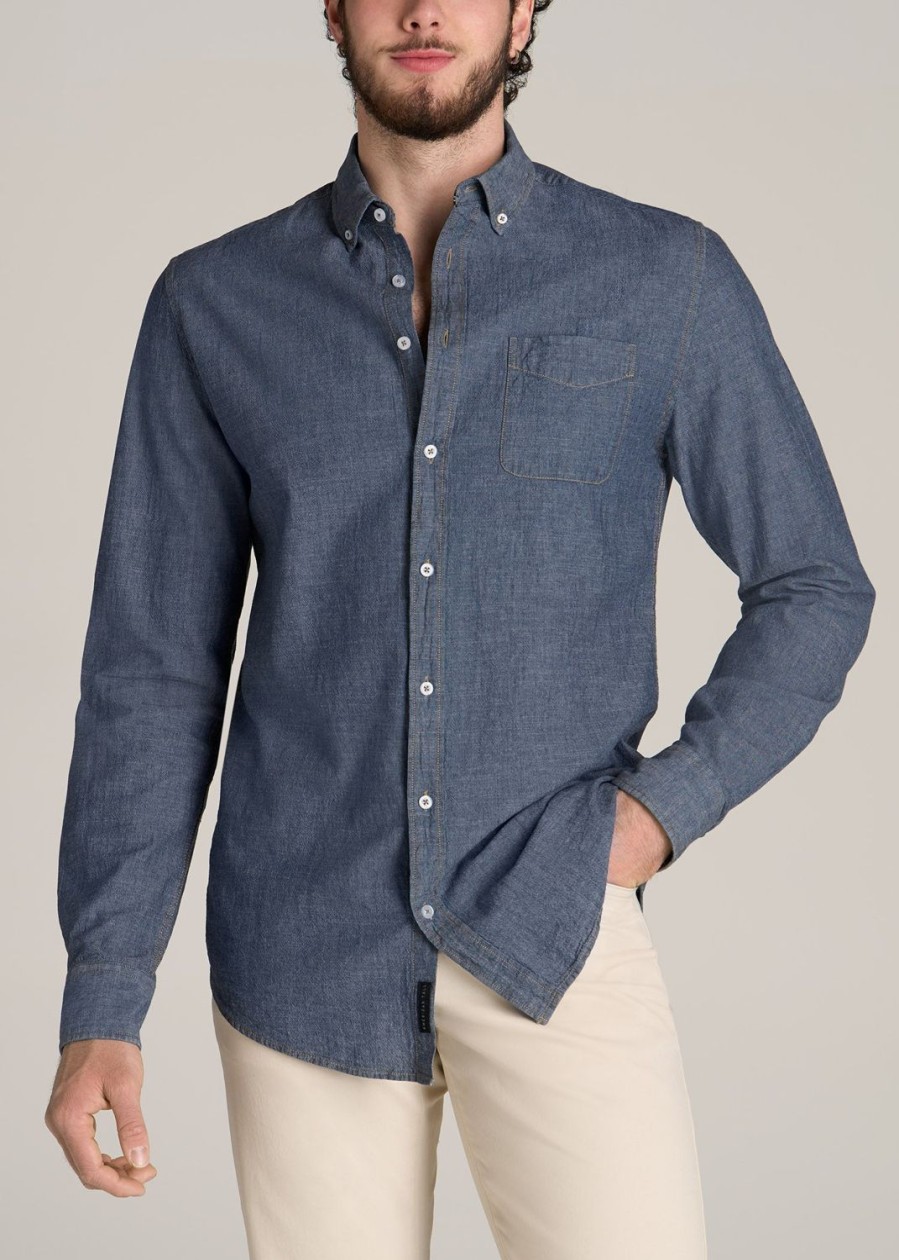 Men American Tall Button Shirts | Chambray Button-Down Shirt For Tall Men In Medium Chambray