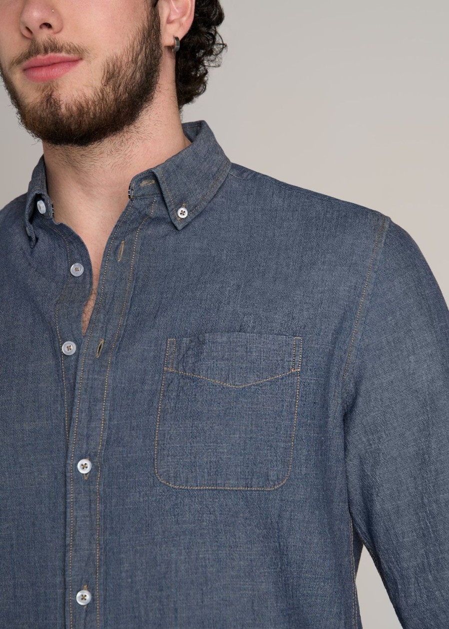 Men American Tall Button Shirts | Chambray Button-Down Shirt For Tall Men In Medium Chambray