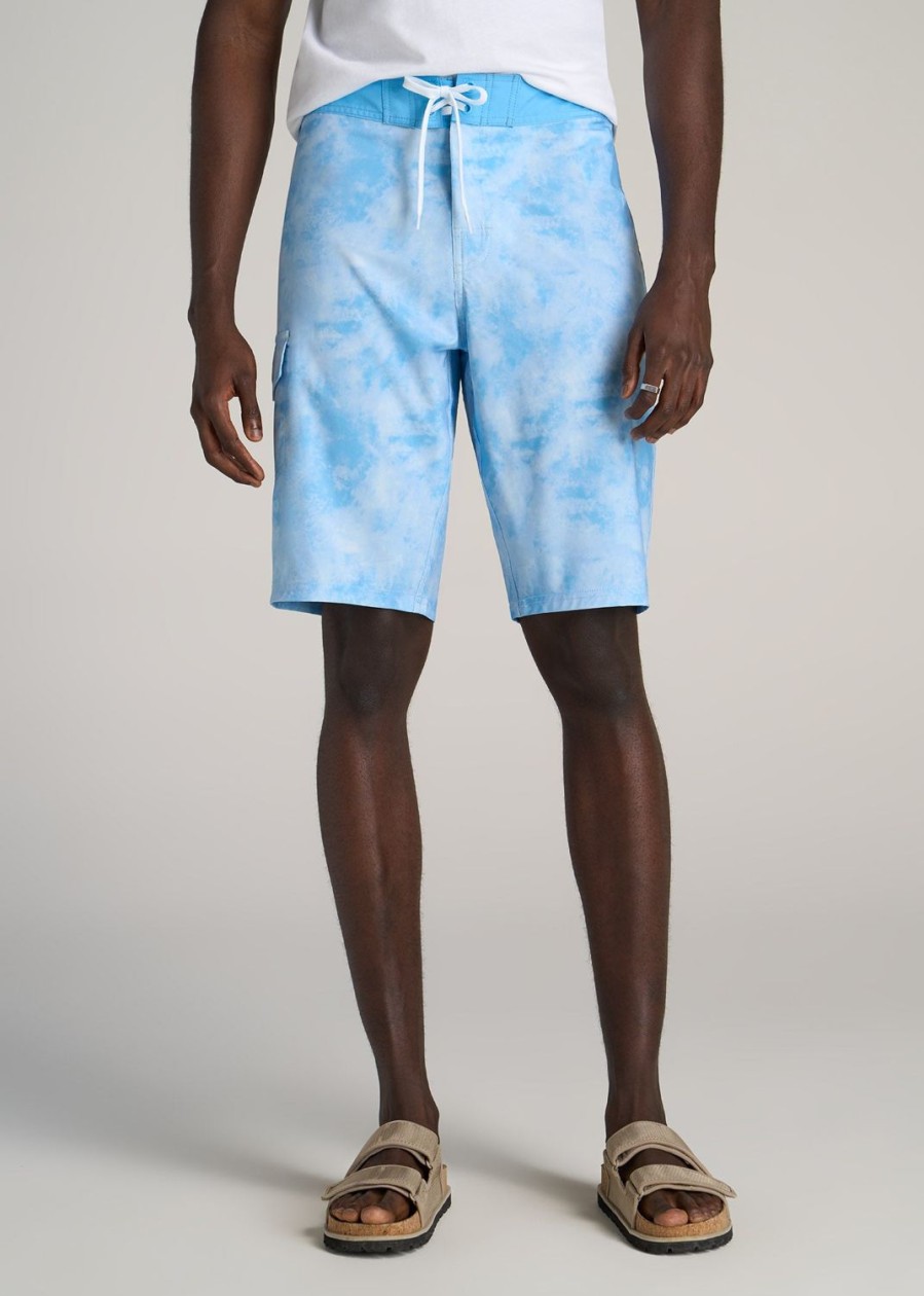 Men American Tall Shorts | Tall Board Shorts For Men In Light Blue Tie Dye