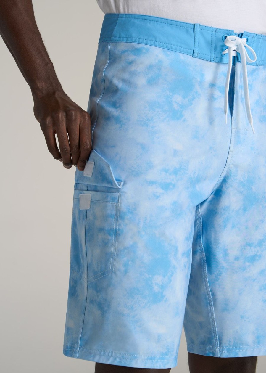 Men American Tall Shorts | Tall Board Shorts For Men In Light Blue Tie Dye