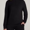 Women American Tall Long Sleeve Tees | Cozy Lounge Crewneck In Tall Women'S Shirts Black