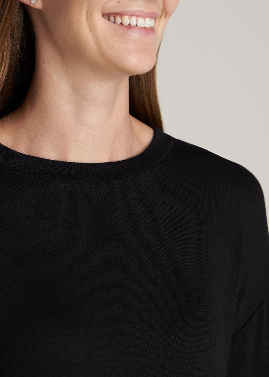 Women American Tall Long Sleeve Tees | Cozy Lounge Crewneck In Tall Women'S Shirts Black