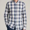 Men American Tall Button Shirts | Linen Long Sleeve Shirt For Tall Men In Grey & Navy Grey And Navy