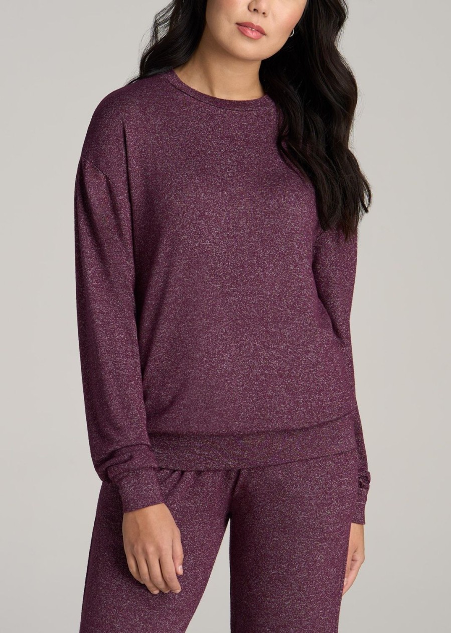 Women American Tall Long Sleeve Tees | Cozy Lounge Crewneck In Tall Women'S Shirts Beetroot Mix