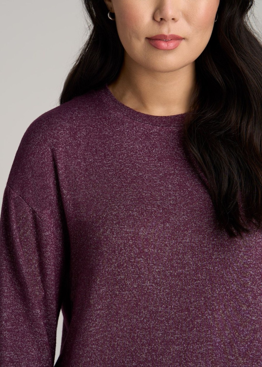 Women American Tall Long Sleeve Tees | Cozy Lounge Crewneck In Tall Women'S Shirts Beetroot Mix