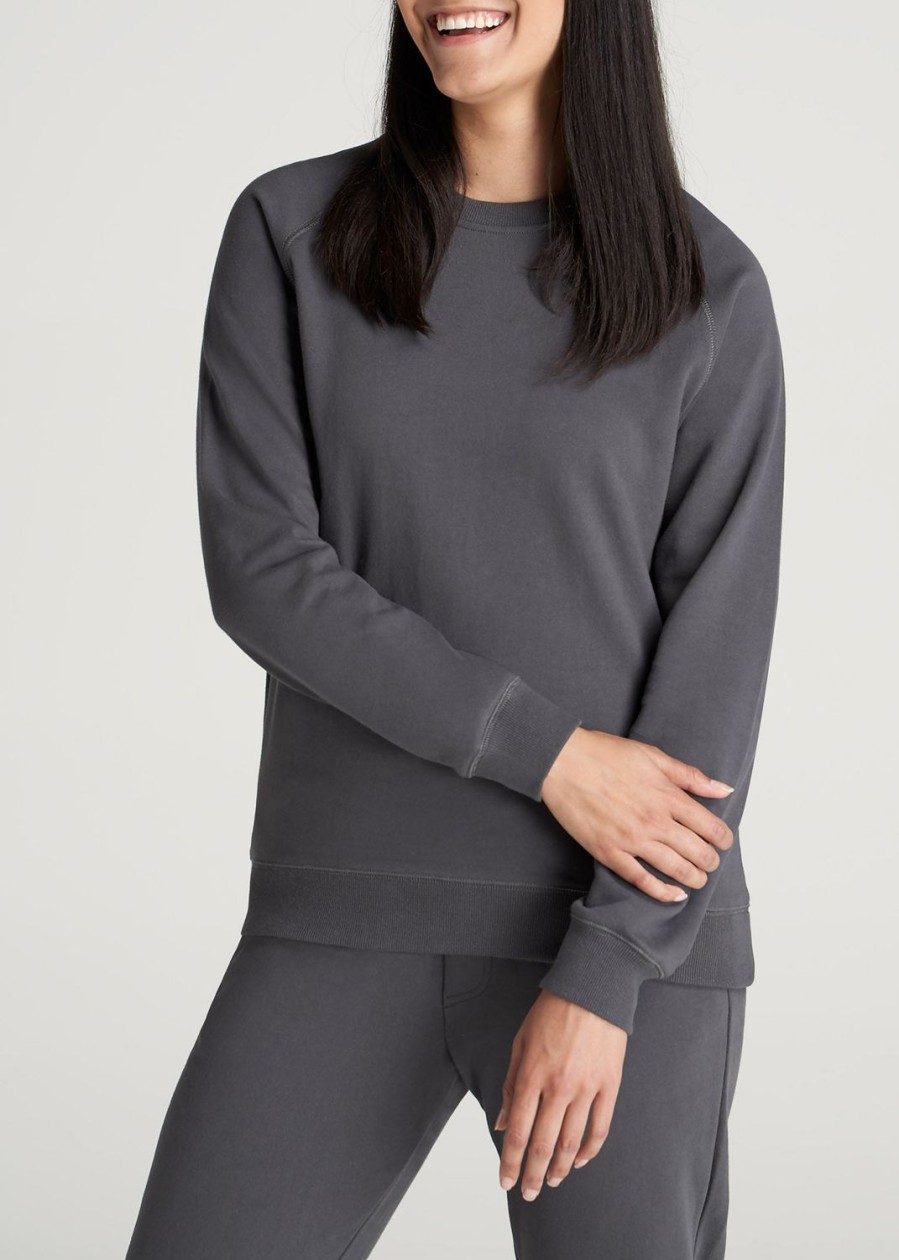 Women American Tall Hoodies + Sweatshirts | Wearever French Terry Women'S Tall Crewneck Sweatshirt In Charcoal