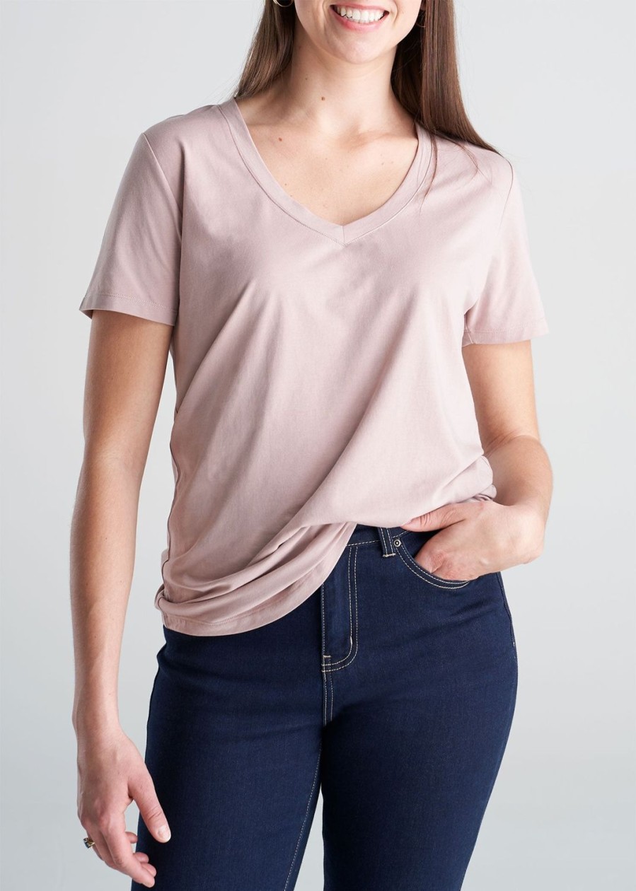 Women American Tall Tees, Tanks + Bodysuits | Women'S Tall Scoop V-Neck Tee In Ballerina Pink