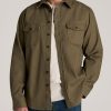 Men American Tall Button Shirts | Lj&S Heavyweight Cotton Twill Overshirt For Tall Men In Vintage Moss Green