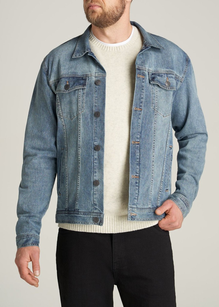 Men American Tall Jackets + Coats | Lj&S Men'S Tall Denim Jacket In Medium Blue