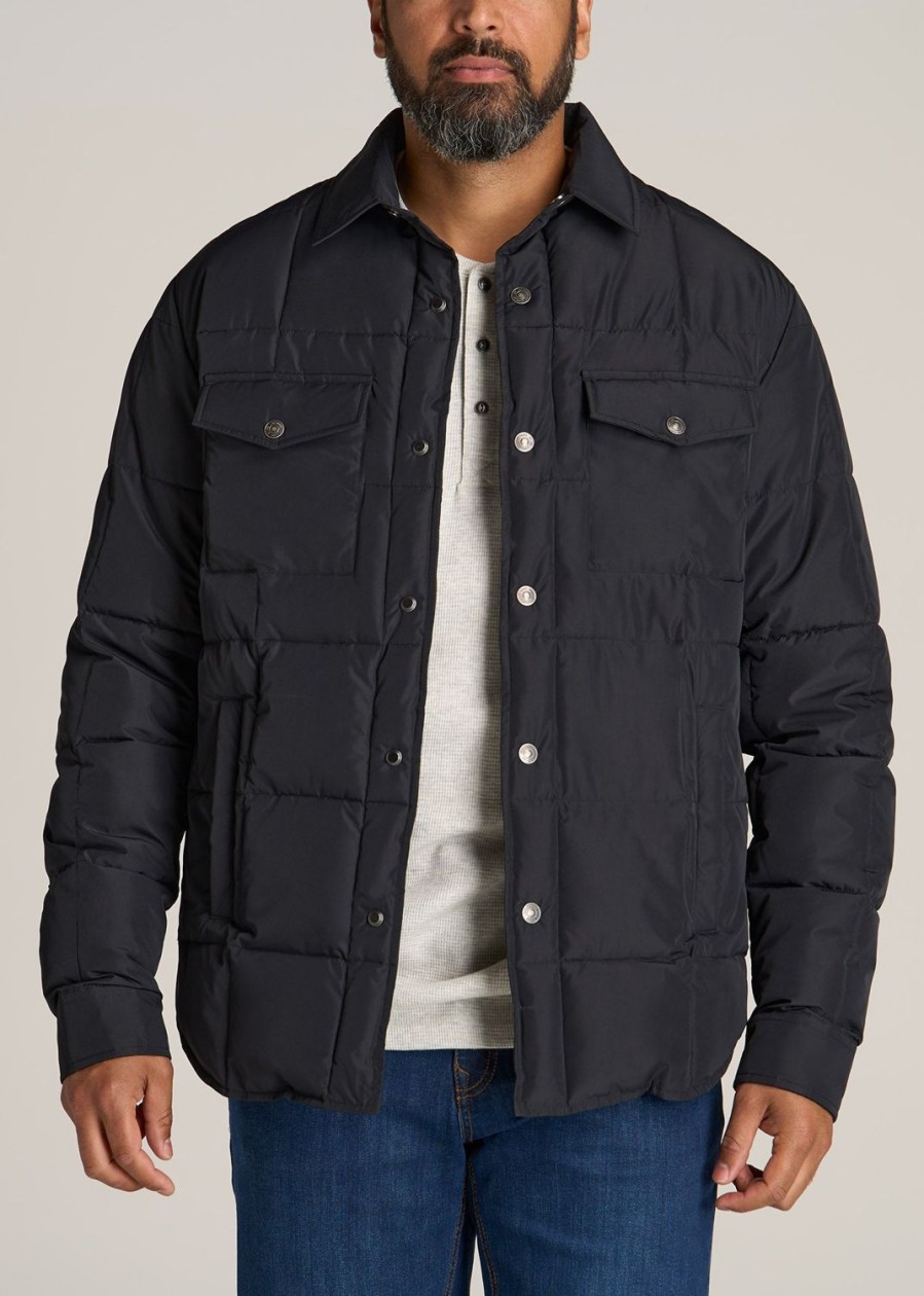 Men American Tall Jackets + Coats | Lj&S Puffer Shirt Jacket For Tall Men In Black