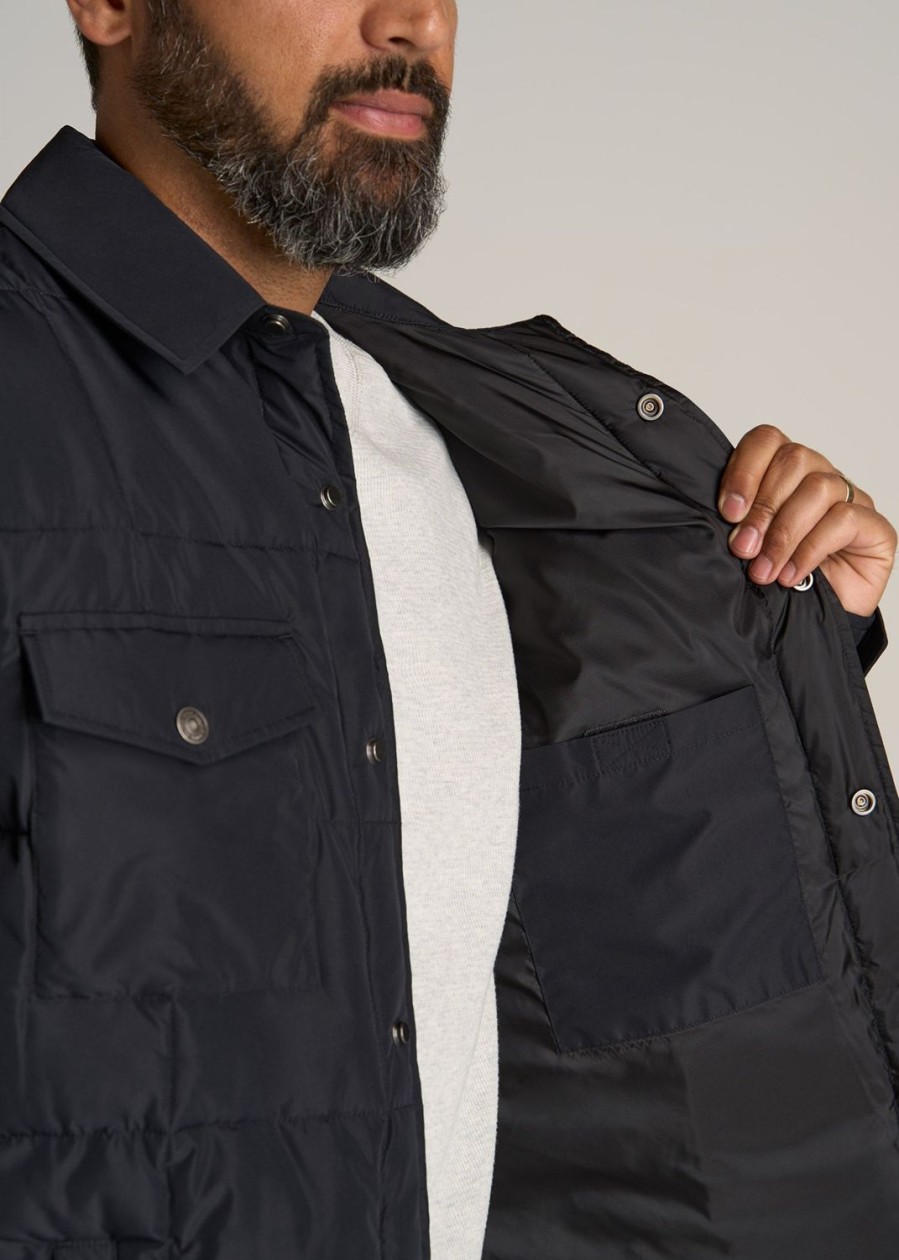 Men American Tall Jackets + Coats | Lj&S Puffer Shirt Jacket For Tall Men In Black