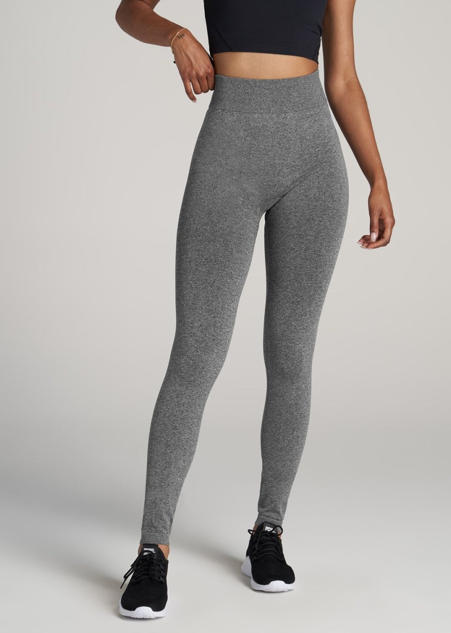 Women American Tall Athletic Pants | Seamless Leggings For Tall Women In Black & Grey Heather