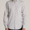 Men American Tall Button Shirts | Soft-Wash Button-Up Shirt For Tall Men In Light Grey Dobby