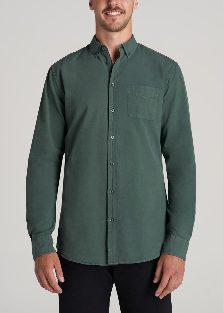 Men American Tall Button Shirts | Washed Oxford Shirt For Tall Men In Timber Green