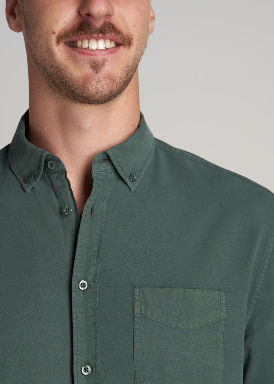 Men American Tall Button Shirts | Washed Oxford Shirt For Tall Men In Timber Green