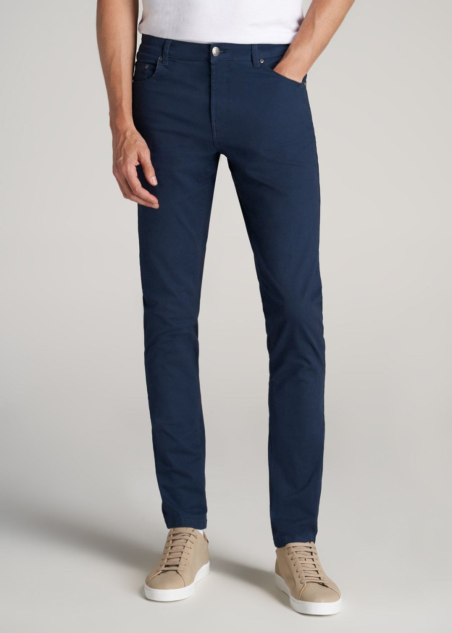 Men American Tall Pants + Chinos | Carman Tapered Fit Five Pocket Pants For Tall Men In Marine Navy