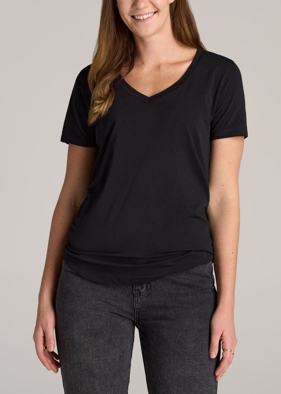 Women American Tall Tees, Tanks + Bodysuits | Women'S Tall Scoop V-Neck Tee In Black