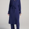 Women American Tall Long Sleeve Tees | Waffle Lounge Robe For Tall Women In Midnight Blue