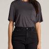 Women American Tall Tees, Tanks + Bodysuits | Short-Sleeve Oversized Crewneck Pocket T-Shirt For Tall Women In Dark Ash