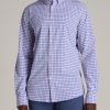 Men American Tall Button Shirts | Traveler Stretch Dress Shirt For Tall Men In Blue And Rose Grid