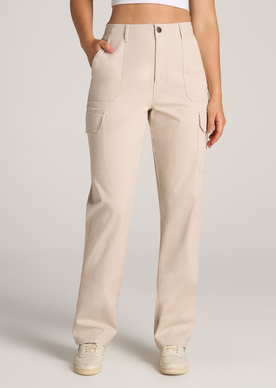 Women American Tall Pants + Trousers | Straight Leg Cargo Chino Pants For Tall Women In Soft Beige