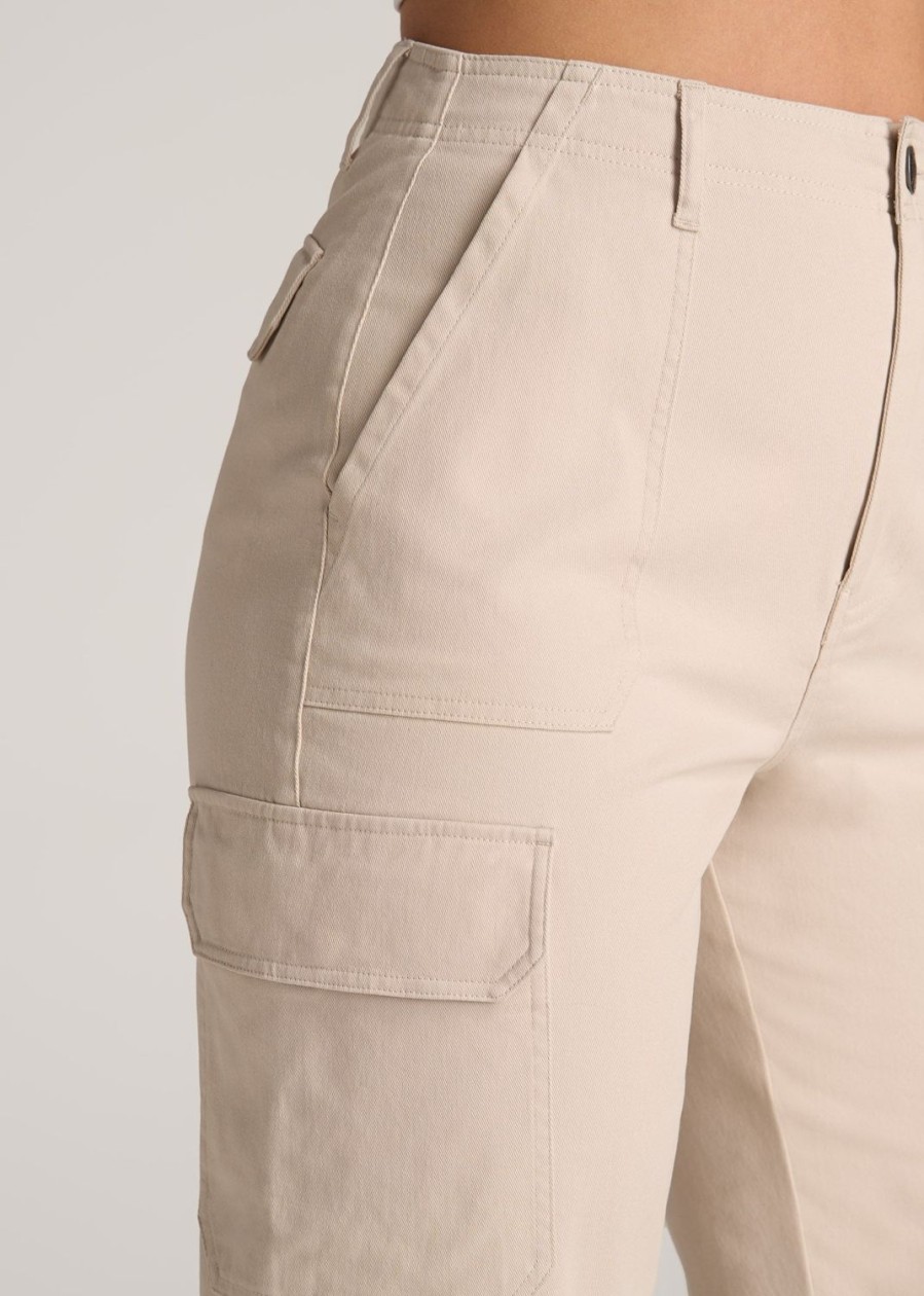 Women American Tall Pants + Trousers | Straight Leg Cargo Chino Pants For Tall Women In Soft Beige