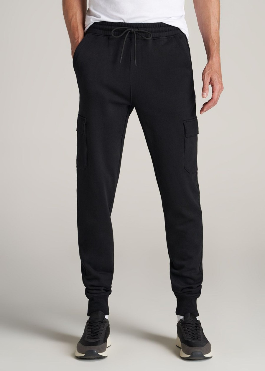 Men American Tall Athletic Pants | Wearever Fleece Cargo Jogger For Tall Men In Black