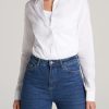 Women American Tall Shirts + Tops | Button-Up Dress Shirt For Tall Women In White