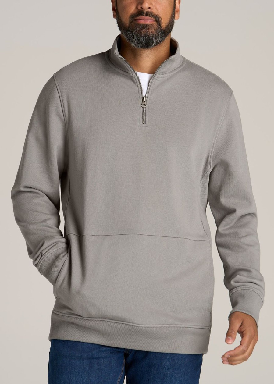 Men American Tall Hoodies + Sweatshirts | Lj&S Heavyweight Quarter-Zip Men'S Tall Pullover In Pewter